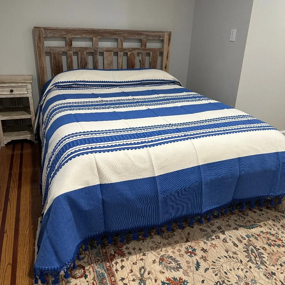 Queen Size Cotton Bedspread/Quilt. From Oaxaca Mex. Hand loom, Bed covers,